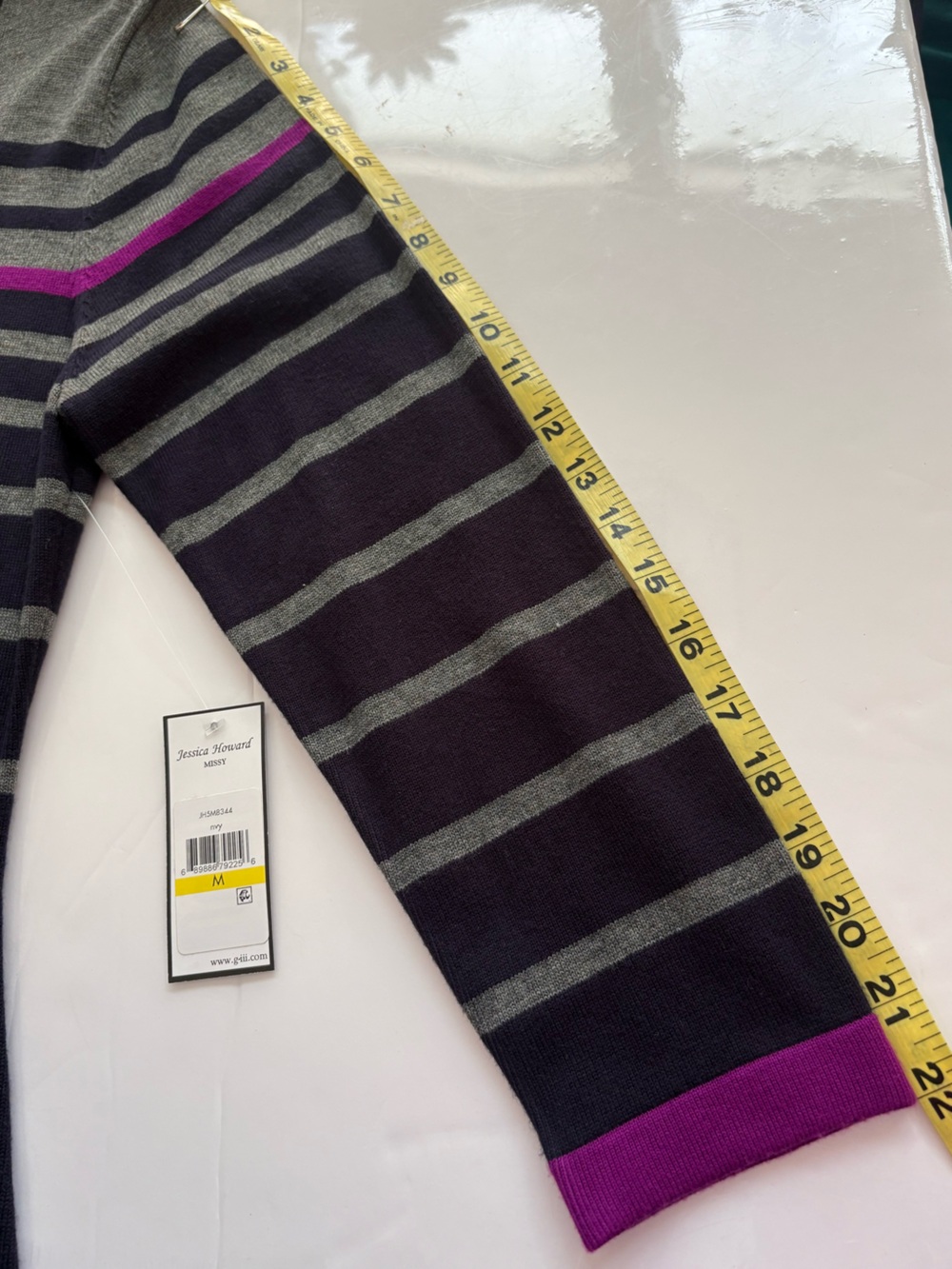 Jessica Howard  Navy Blue, Fuchsia Bright Pink & Gray Striped Knit Sweater Dress - Picture 10 of 12